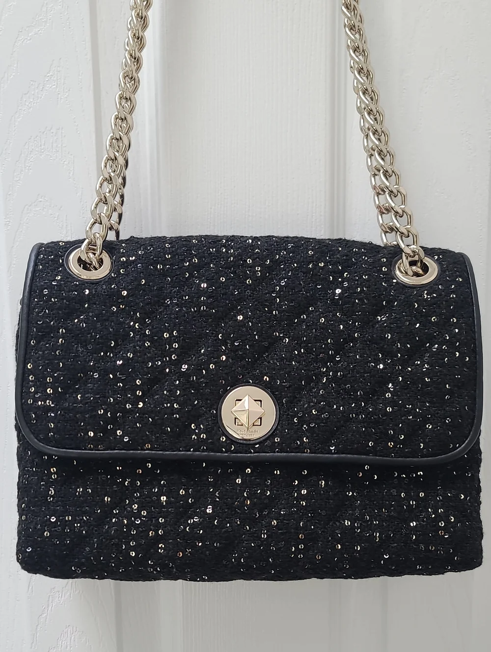 Kate Spade Black Sequin Tweed Fabric, Flap Shoulder Bag Or Crossbody